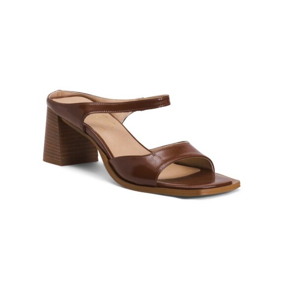 BOS AND CO Cuoio Made In Italy Patent Leather Briar Heeled Sandals - Picture 1 of 2